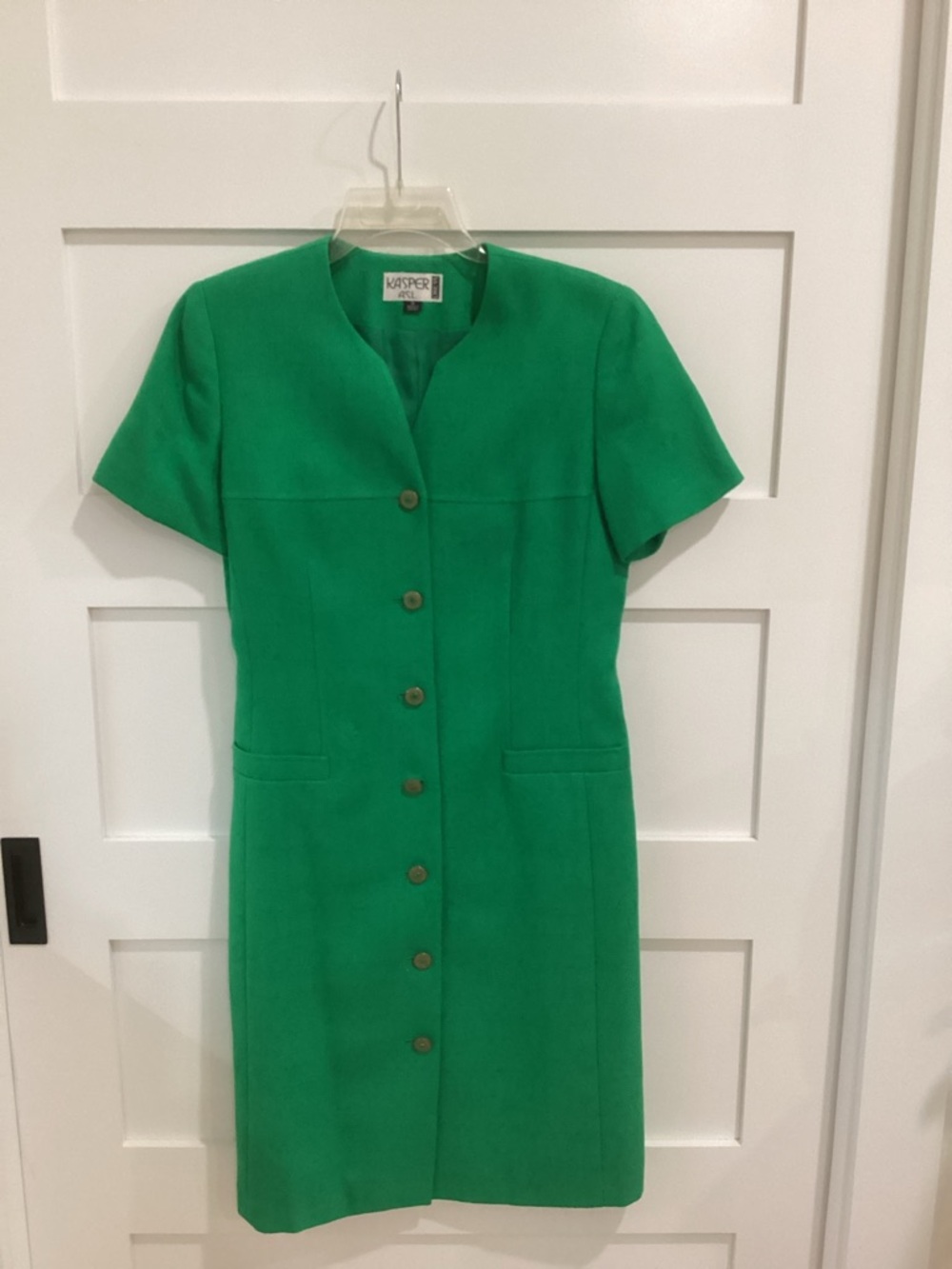 Kasper Green Short-Sleeve Button-Front Sheath Dress